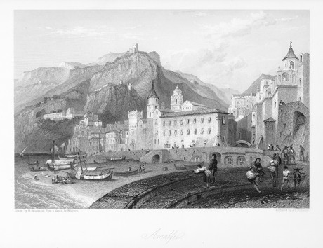 Incisione su acciaio, Amalfi, W. Brockedon